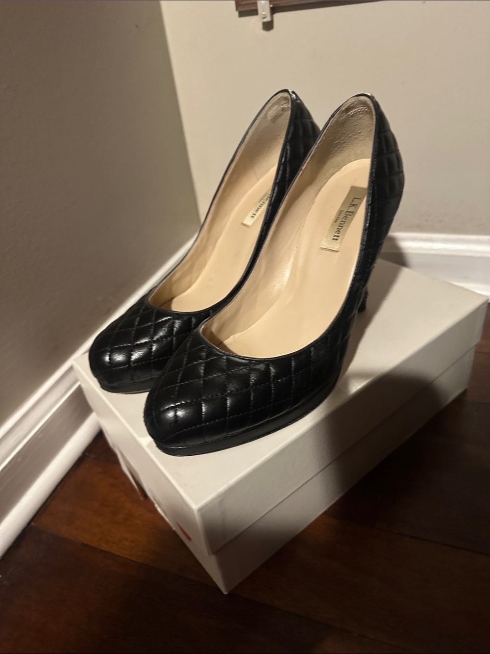 LK Bennett Black Quilted Leather Round-Toe Pumps